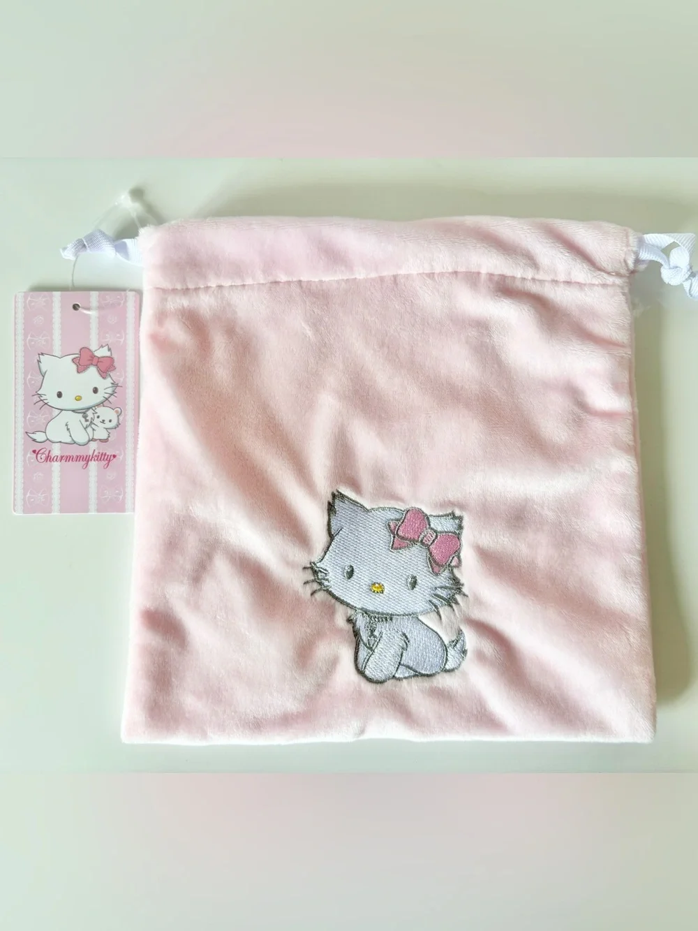 Charmmy Kitty Soft Pink Plush Drawstring Bag NWT Sanrio Japan Exclusive